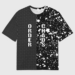 Мужская футболка оверсайз Порядок и хаос на гранжевом фоне из точек и клякс