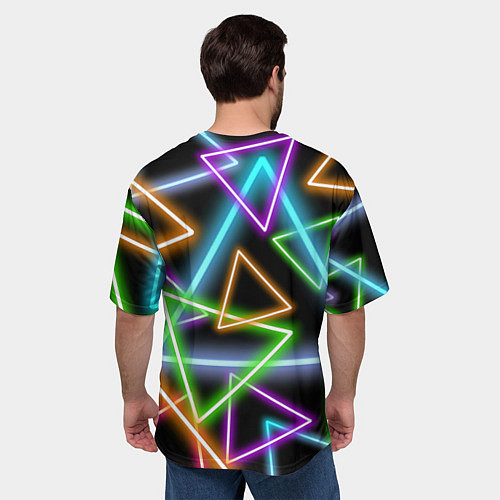 Мужская футболка оверсайз Неоновые треугольники - текстура / 3D-принт – фото 4