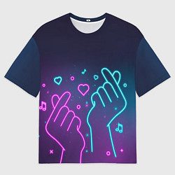 Футболка оверсайз мужская Корейский символ любви - Неон, цвет: 3D-принт