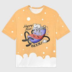 Футболка оверсайз мужская Happy new beer 2023, цвет: 3D-принт