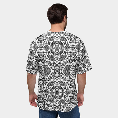 Мужская футболка оверсайз Черно-белый кружевной ажурный узор Цветочное круже / 3D-принт – фото 4