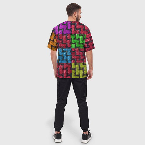 Мужская футболка оверсайз Грубая вязка - цветная клетка - fashion 2044 / 3D-принт – фото 4