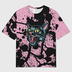 Футболка оверсайз мужская Чёрный котяра - Чёрные кляксы, цвет: 3D-принт