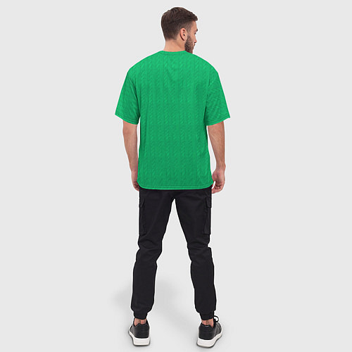 Мужская футболка оверсайз Зеленый вязаный свитер / 3D-принт – фото 4
