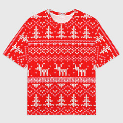 Мужская футболка оверсайз Рождественский красный свитер с оленями