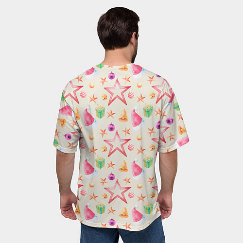 Мужская футболка оверсайз Новогодние звезды и шарики / 3D-принт – фото 4