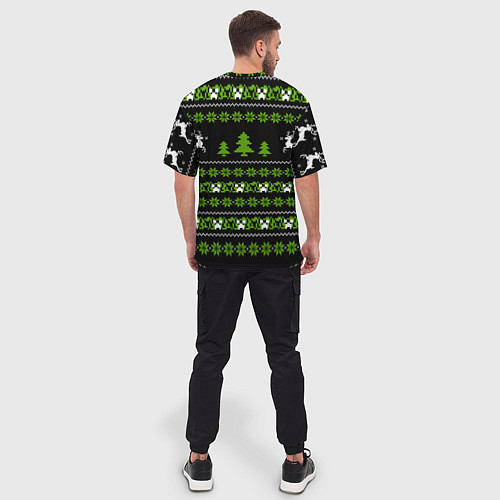 Мужская футболка оверсайз Новогодний свитер - Крипер / 3D-принт – фото 4