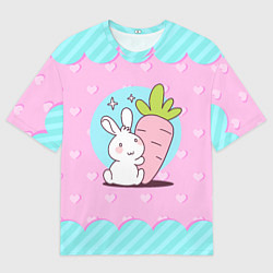Мужская футболка оверсайз Милый зайчик с морковкой