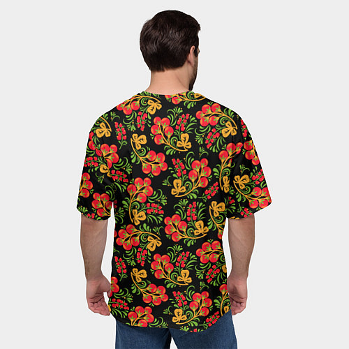 Мужская футболка оверсайз Красивая хохломская роспись / 3D-принт – фото 4