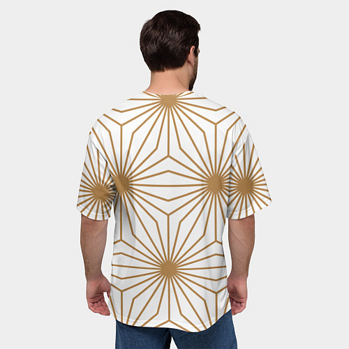 Мужская футболка оверсайз Золотой паттерн на белом фоне / 3D-принт – фото 4
