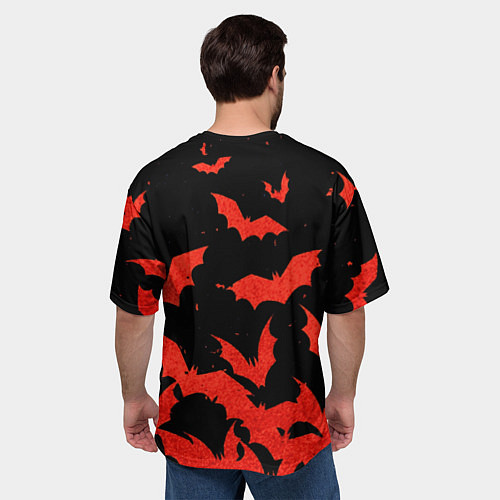 Мужская футболка оверсайз Летучие мыши красные / 3D-принт – фото 4