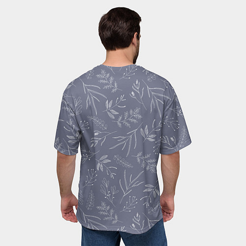 Мужская футболка оверсайз Минималистичный растительный узор на серо-голубом / 3D-принт – фото 4