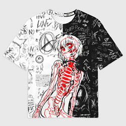 Футболка оверсайз мужская Рей Аянами - dead inside mood, цвет: 3D-принт