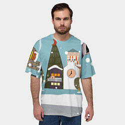 Футболка оверсайз мужская Новогодний городок, цвет: 3D-принт — фото 2