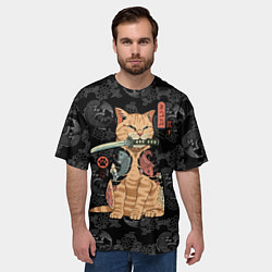 Футболка оверсайз мужская Кот самурай - Якудза, цвет: 3D-принт — фото 2