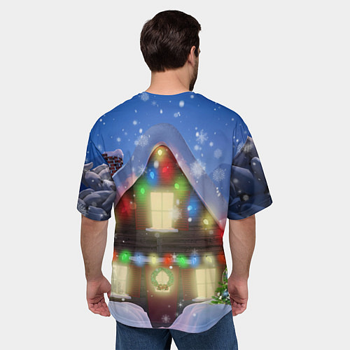 Мужская футболка оверсайз Праздничный новогодний дом с гирляндами / 3D-принт – фото 4