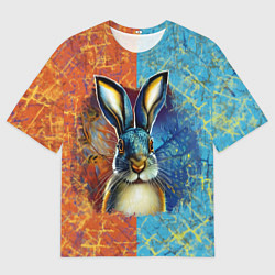 Футболка оверсайз мужская Огненный новогодний кролик, цвет: 3D-принт
