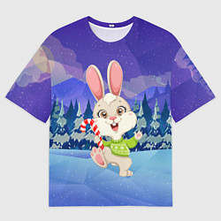 Футболка оверсайз мужская Новогодний зайчик в лесу, цвет: 3D-принт