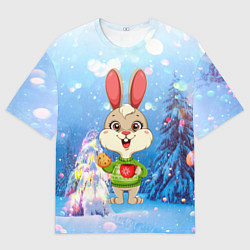 Футболка оверсайз мужская Зайчик с кофе, цвет: 3D-принт