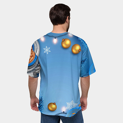 Мужская футболка оверсайз Новогодний зайчик с кофе / 3D-принт – фото 4