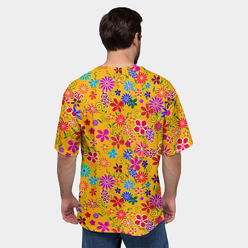 Мужская футболка оверсайз Нарисованные цветы - орнамент / 3D-принт – фото 4