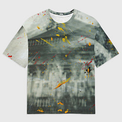 Мужская футболка оверсайз Абстрактный силуэт дома и краски на поверхности