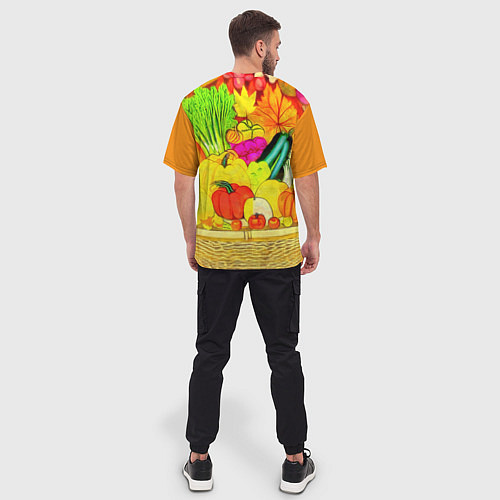 Мужская футболка оверсайз Плетеная корзина, полная фруктов и овощей / 3D-принт – фото 4