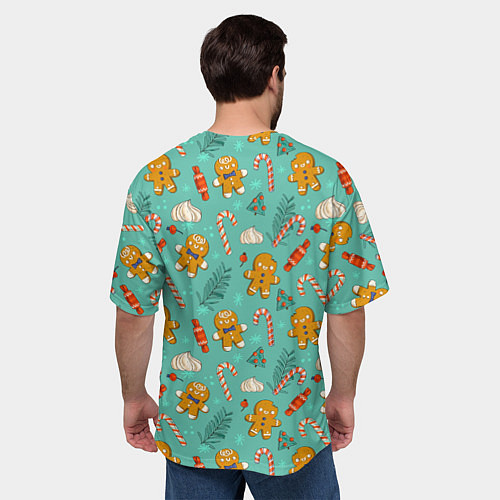 Мужская футболка оверсайз Новогодний паттерн с печеньем и конфетами / 3D-принт – фото 4