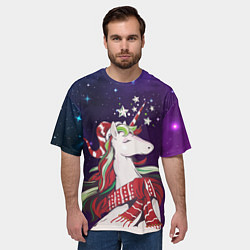 Футболка оверсайз мужская Единорог в Новый год, цвет: 3D-принт — фото 2