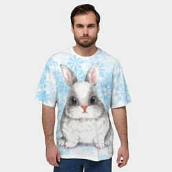 Футболка оверсайз мужская Белый кролик и снежинки, цвет: 3D-принт — фото 2