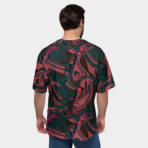 Мужская футболка оверсайз Красно -зеленый темный абстрактный узор с разводам / 3D-принт – фото 4