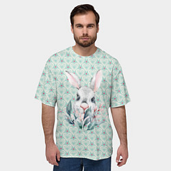 Футболка оверсайз мужская Кролик в цветах, цвет: 3D-принт — фото 2