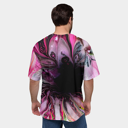Мужская футболка оверсайз Розовые краски и волны / 3D-принт – фото 4