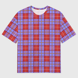 Футболка оверсайз мужская Ткань Шотландка красно-синяя, цвет: 3D-принт
