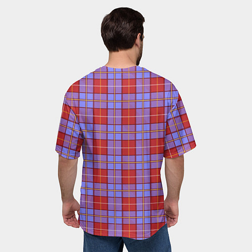 Мужская футболка оверсайз Ткань Шотландка красно-синяя / 3D-принт – фото 4