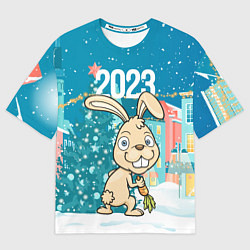 Мужская футболка оверсайз Кролик у елочки
