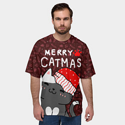Футболка оверсайз мужская Кошачье рождество - 2023, цвет: 3D-принт — фото 2