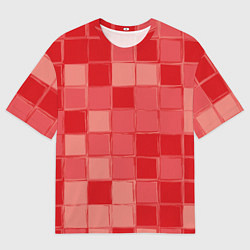 Футболка оверсайз мужская Красный паттерн из кубов, цвет: 3D-принт
