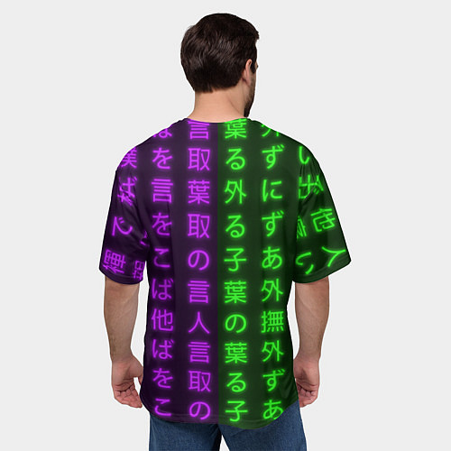 Мужская футболка оверсайз Неоновые иероглифы : Люси из киберпанка / 3D-принт – фото 4