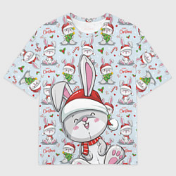 Футболка оверсайз мужская Милый новогодний зайка, цвет: 3D-принт