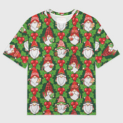 Футболка оверсайз мужская Новогодние гномы - паттерн, цвет: 3D-принт