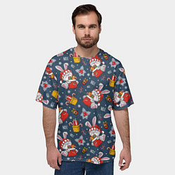 Футболка оверсайз мужская Новогодний паттерн из кроликов, цвет: 3D-принт — фото 2