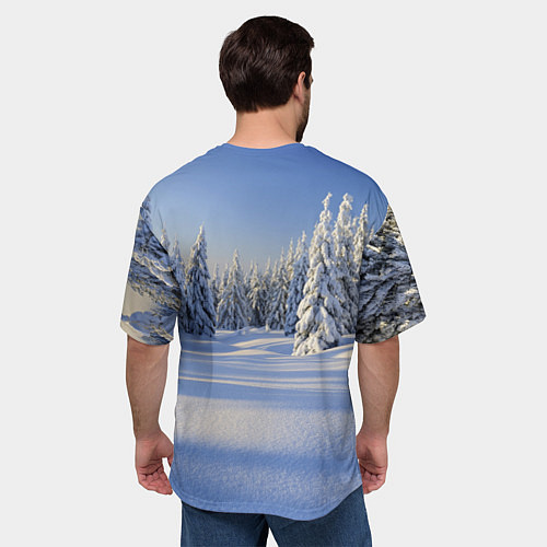 Мужская футболка оверсайз Ряженый котик в зимнем лесу / 3D-принт – фото 4