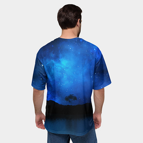 Мужская футболка оверсайз Звездное небо и одинокое дерево / 3D-принт – фото 4