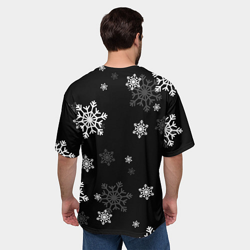 Мужская футболка оверсайз Котик в новогодней шапочке - снежинки / 3D-принт – фото 4