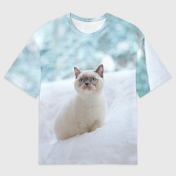 Мужская футболка оверсайз Милая кошечка встречает свой Новый Год