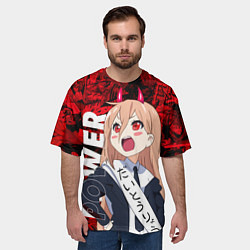 Футболка оверсайз мужская Человек бензопила Пауэр манга, цвет: 3D-принт — фото 2