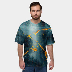 Футболка оверсайз мужская Синий мрачный туман и оранжевые краски, цвет: 3D-принт — фото 2