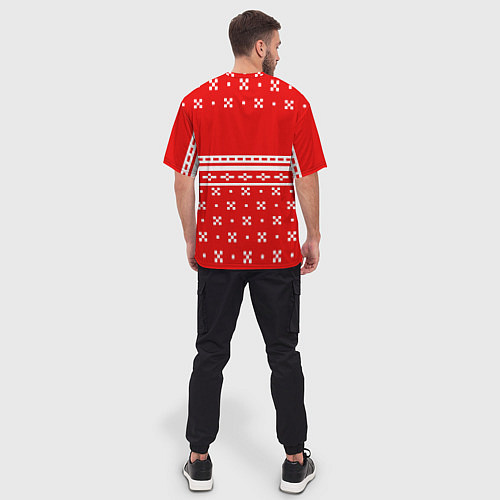 Мужская футболка оверсайз Выглядывающий котик - красный свитер / 3D-принт – фото 4