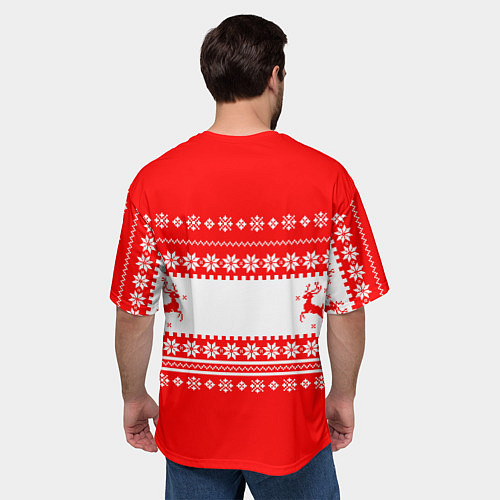 Мужская футболка оверсайз Котик новогодний - Свитер с оленями / 3D-принт – фото 4
